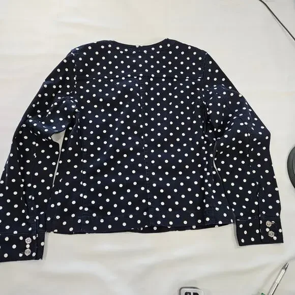 Chaps Ralph Lauren Navy Polka Dot Denim Blazer Jacket Medium Classic Preppy - Picture 9 of 11